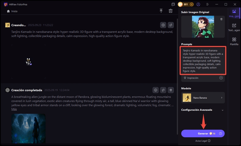fotorpea Añadir mensaje de texto y hacer clic en Generar.