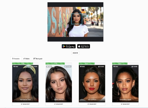 mostrarte tu parecido online con Star by Face