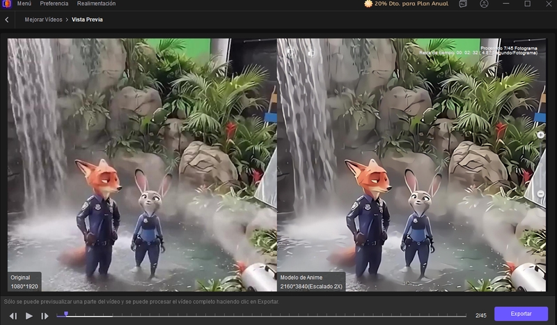 HitPaw VikPea mejora clips de Zootrópolis 2 antes y después