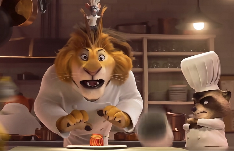Referencia Ratatouille cocina león chef Zootrópolis 2