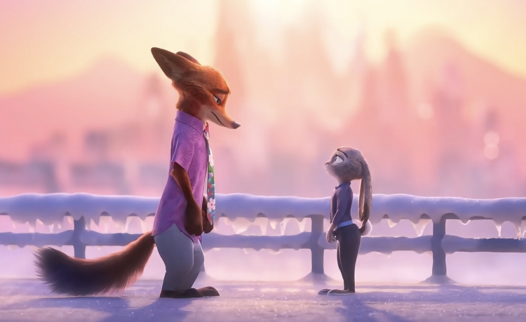 Momento romántico WildeHopps en la nieve Zootrópolis 2