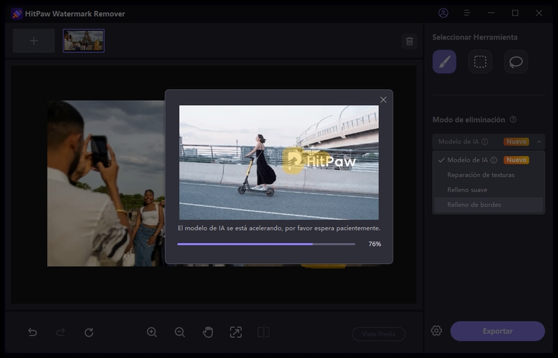 previsualización y exportación de imágenes con eliminación de partes